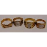 Four 9ct gold and diamond rings, approx total weight 25.3g