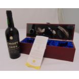 Croft 1963 vintage port in presentation wooden crate, to include accessories