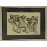 Zoltan Perlmutter framed and glazed charcoal drawing of figures, signed bottom right, 37 x 53cm