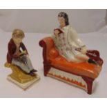 Two 19th century Staffordshire figurines of two gentleman reading, tallest 21.5cm (h)