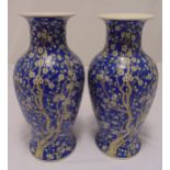 A pair of Chinese baluster vases decorated with flowers and leaves, 41.5cm (h)
