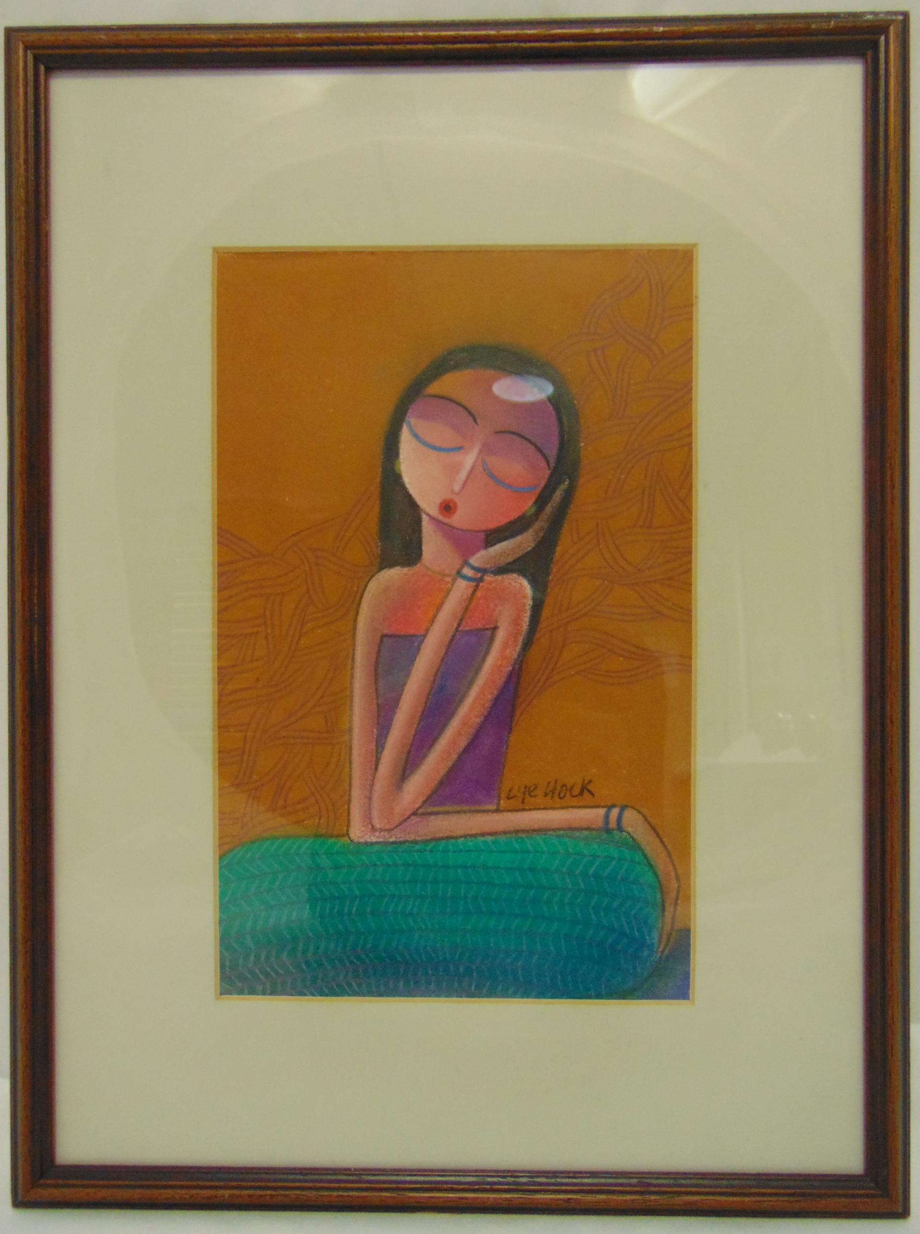 Goh Lye Hock framed and glazed watercolour of a girl, signed bottom left, 25 x 16cm