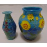 Sally Tuffin two vases, decorated with flowers, signed to the bases, tallest 13cm (h)