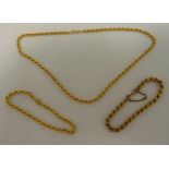 A quantity of 9ct gold jewellery to include a rope twist necklace and two bracelets, approx total