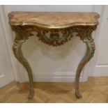 A consol table shaped rectangular, carved with shells and swags on two cabriole legs, 84 x 77 x