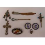 A quantity of Italian micro mosaic to include brooches, a letter opener and pendants (9)