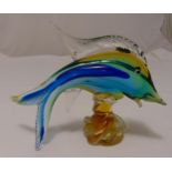 Murano polychromatic glass stylised swordfish on raised circular base, 22cm (h)