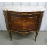 A French style Kingswood shaped rectangular inlaid cabinet with shaped marble top and gilded metal