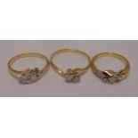 Two 18ct gold and diamond rings approx total weight 6.4g and a 9ct gold and diamond ring approx