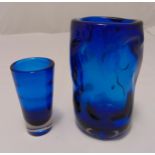 Whitefriars blue knobbly glass vase and another blue glass vase, tallest 22cm (h)