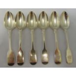 A set of six Victorian hallmarked silver fiddle pattern teaspoons. Newcastle 1871, approx total