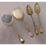 Aspreys hallmarked silver salad servers Old English pattern London 1912 and Sheffield 1927 and a