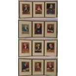 Ralph Sallon twelve framed and glazed polychromatic lithographic prints, caricatures of judges