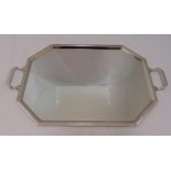 A Mappin and Webb hallmarked silver tea tray elongated octagonal form with gadrooned borders and two