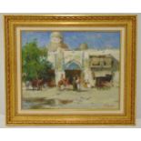 Valery Sekert framed oil on panel of Eastern Market Square, signed bottom right, 31.5 x 39.5cm