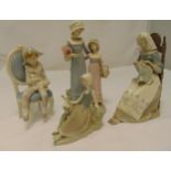 Four Lladro figurines of ladies in various poses, tallest 32cm (h)