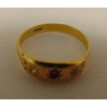 18ct yellow gold ruby and diamond gypsy set ring, approx total weight 3.0g
