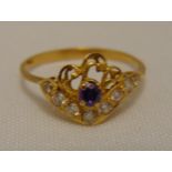 21ct gold, diamond and amethyst dress ring, approx total weight 2.0g