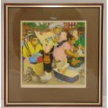Beryl Cook framed and glazed polychromatic lithographic print of a market scene, signed bottom