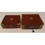 An Edwardian rectangular mahogany brass bound writing slope and a mahogany rectangular casket with