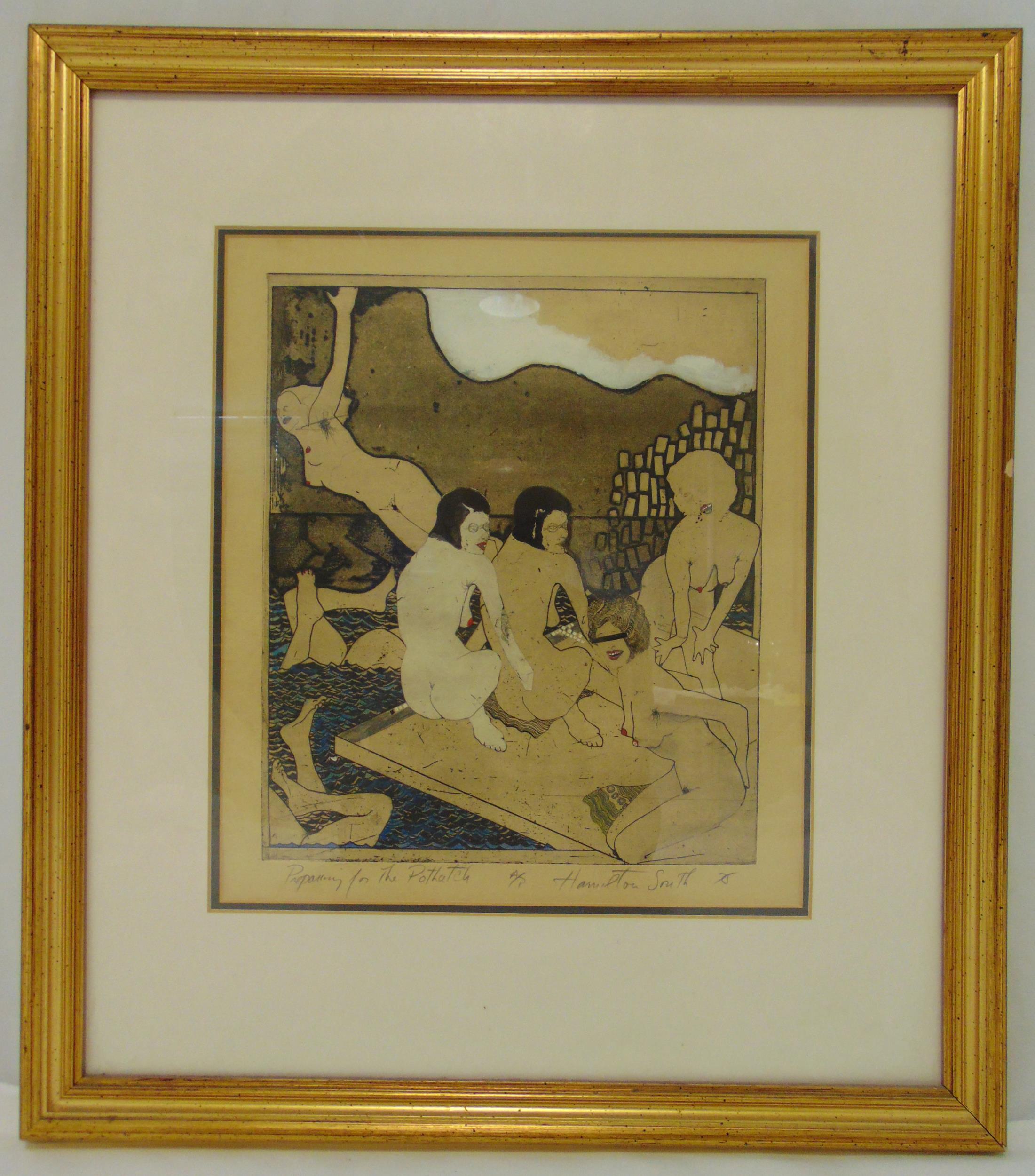 Hamilton Smith framed and glazed polychromatic artist proof titled Preparing for the Potlatch,