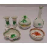 A quantity of Herend porcelain to include a covered bowl, two dishes and three vases (6)