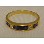 18ct yellow gold sapphire and diamond ring, approx total weight 2.6g