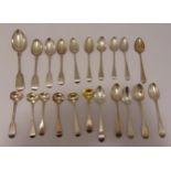 A quantity of hallmarked silver spoons, Old English and Fiddle pattern to include condiment coffee