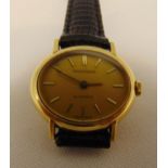 Jaeger LeCoultre 18ct yellow gold ladies wristwatch on a replacement leather bracelet