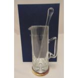 Mappin and Webb hallmarked silver and glass water jug and stirrer in original fitted packaging, 26cm