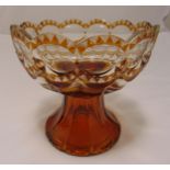 A continental amber overlaid glass bowl on raised circular base, 21cm (h)