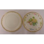 Two Royal Worcester decorative plates with gilded borders, one decorated with floral sprays, 33cm (