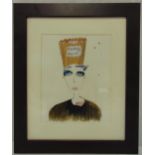 A framed and glazed watercolour of a lady titled Private Keep Out, 24 x 18.5cm