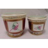 Two Limoges hand painted Cache-pots, tapering cylindrical with panels of floral sprays within gilded