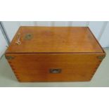 A 19th century rectangular mahogany campaign chest, lead lined with brass handle and mounts and with