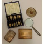 A quantity of hallmarked silver and white metal to include two cigarette cases, a pin tray, a