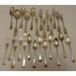 A quantity of hallmarked silver flatware to include five Georgian table spoons, eight Victorian