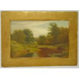 Henry Cheadle framed oil on canvas of a landscape with cows by a river, signed bottom right, 23 x