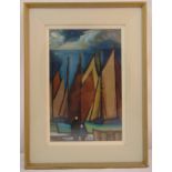 Markey Robinson framed oil on canvas of sailing boats under a moonlit sky, signed bottom left, 51.