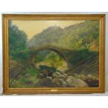 William Scott framed oil on canvas titled Days End, depicting a man and donkey returning home,