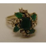 18ct white gold, diamond and emerald dress ring, approx total weight 4.0g