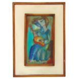 Alfred Rogoway 1900-1990 framed oil on canvas of a figure playing a lute, signed bottom left, 38 x