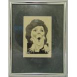 Trog framed and glazed pen and ink drawing of Cilla Black, signed bottom left, 24.5 x 17cm