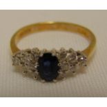 9ct yellow gold diamond and sapphire ring, approx total weight 2.2g
