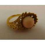 18ct yellow gold and coral ring, approx total weight 8.1g