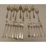 A quantity of Georgian hallmarked silver flatware to include ten table spoons, eight table fork