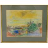 Charles Mozley (1914-1991) framed and glazed gouache on paper circa 1965 View of London from the