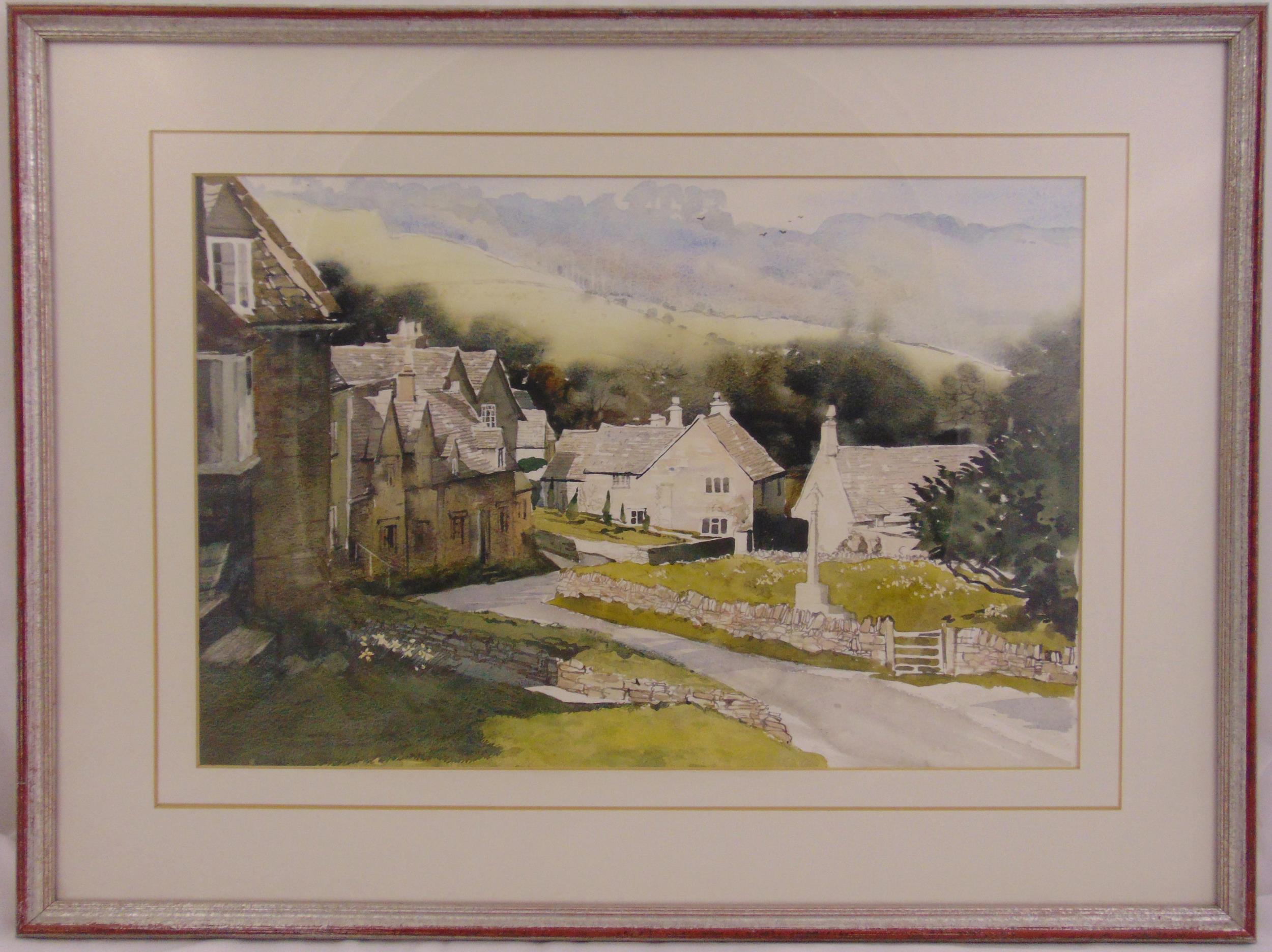 Roy Mason framed and glazed watercolour of a country village, 35 x 53cm