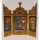 A 17th century continental Triptych, polychromatic enamel, depicting religious scenes from the New