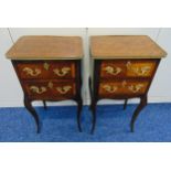 A pair of rectangular Kingswood and mahogany side tables with two drawers, brass handles and